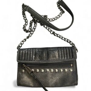 She Lo Live it Up Studded Leather Crossbody Bag With Distressed Metallic Finish